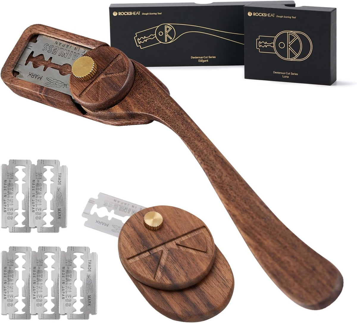 Bread Lame Set with Blade Cover, Two Scoring Knifes with 5 Feather Blades, Dough Scoring Tool for Bread Baking, Sourdough Scoring Tool Dexterous-Cut Series Lame Bread Tool (LUNA & ELEGANT)