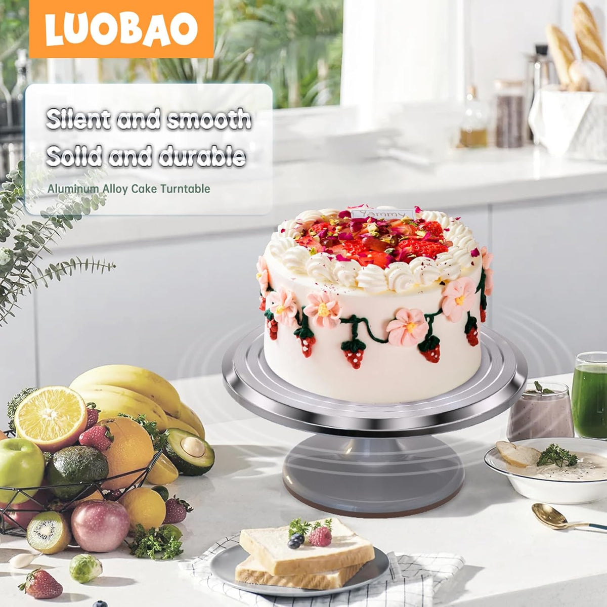 12 Inch Round Aluminum Revolving Cake Decorating Stand,Cake Turntable, Rotating Cake Stand,for Cake,Pastries and Cake Decorations