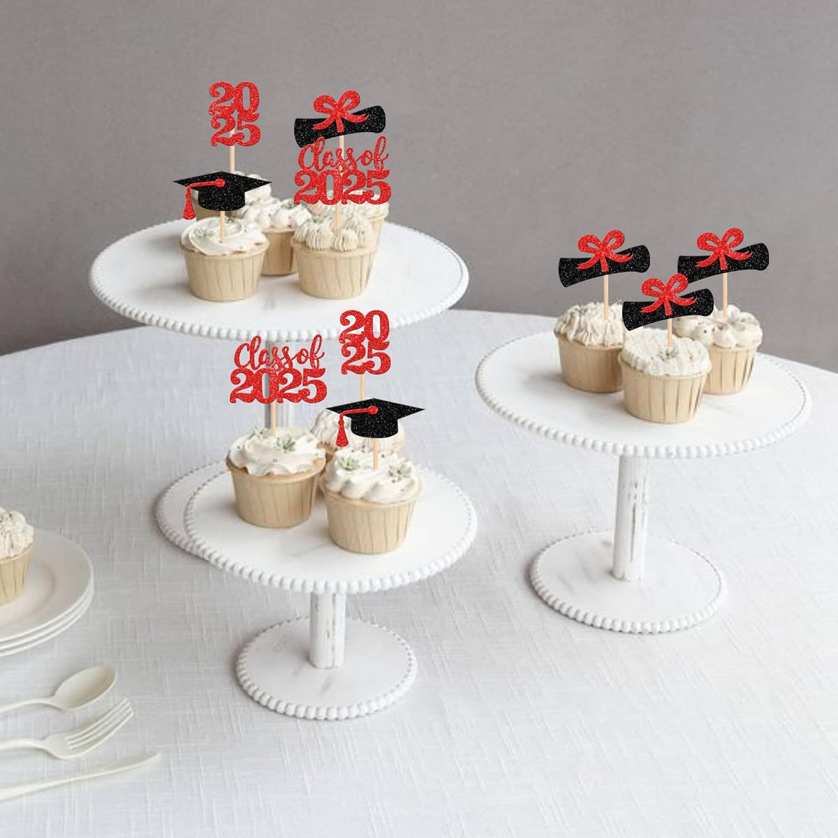 36 PCS 2023 Graduation Theme Cupcake Toppers Glitter Class of 2023 Graduation Cap Diploma Cupcake Picks Party Cake Decorations Supplies Red