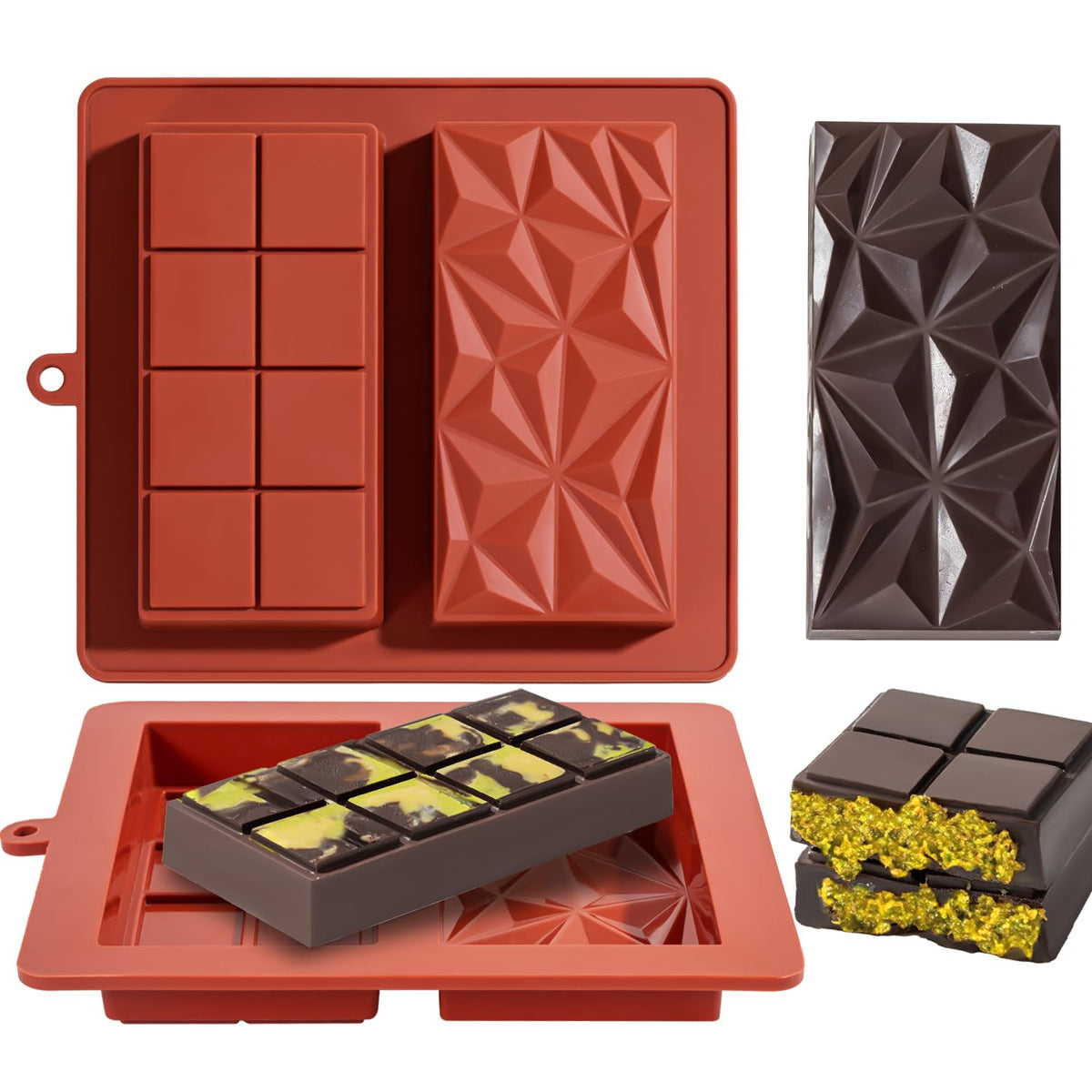 Chocolate Bar Mold Deep Dubai 1 Inch Pistachio Chocolate Bar Silicone Thick Mold for Stuffed Bar, Large Candy Bar Mould for Filling