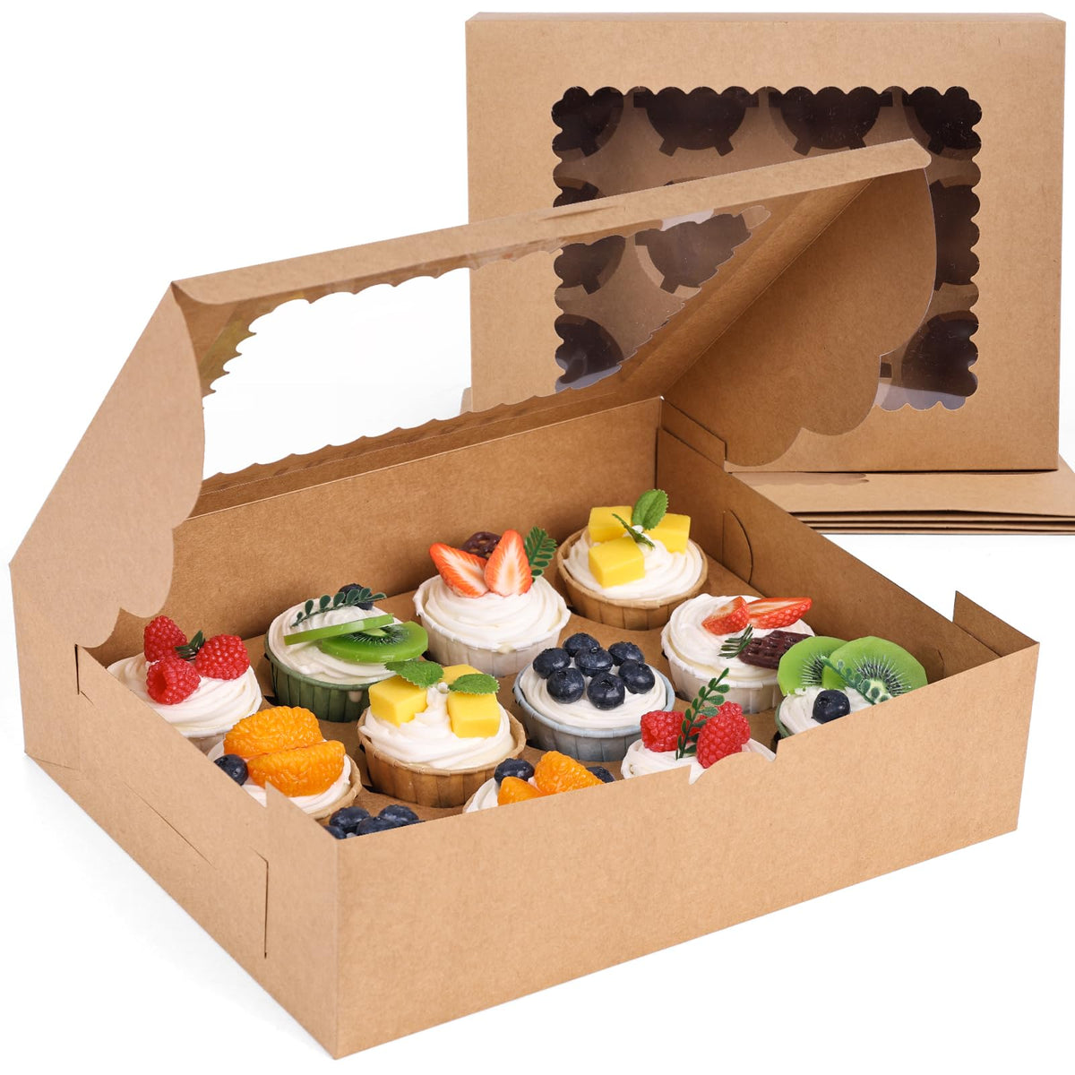 VGOODALL 12 Count Cupcake Boxes, 6PCS Cupcake Container with Window Boxes Holding 72 Pastry Box for Birthday Holiday Party Bakery Supplies 13.2"x9.8"x4"