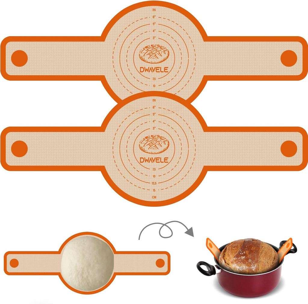 Silicone Bread Sling for Dutch Oven, Non-Stick & Easy to Clean Bread Baking Mat Set, 2 Pcs Reusable Bread Sling with Long Handle to Transfer Sourdough