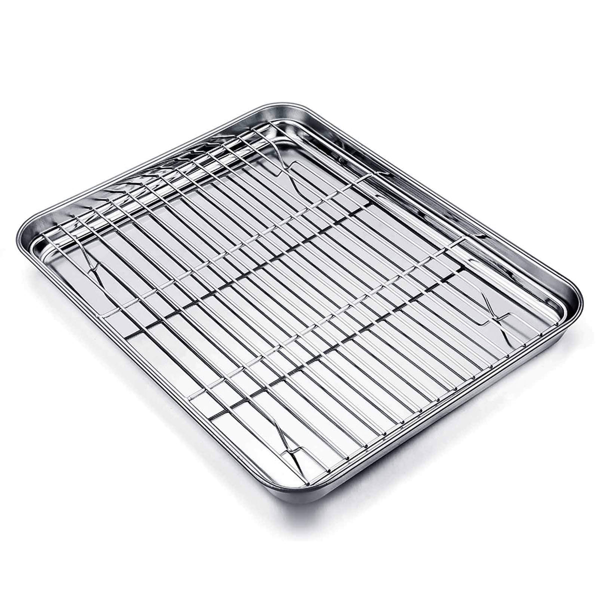 TeamFar Toaster Oven Tray and Rack Set, 9.3’’ x 7’’ x 1’’, Stainless Steel Toaster Oven Pan Broiler Pan, Non Toxic & Healthy, Easy Clean & Dishwasher Safe