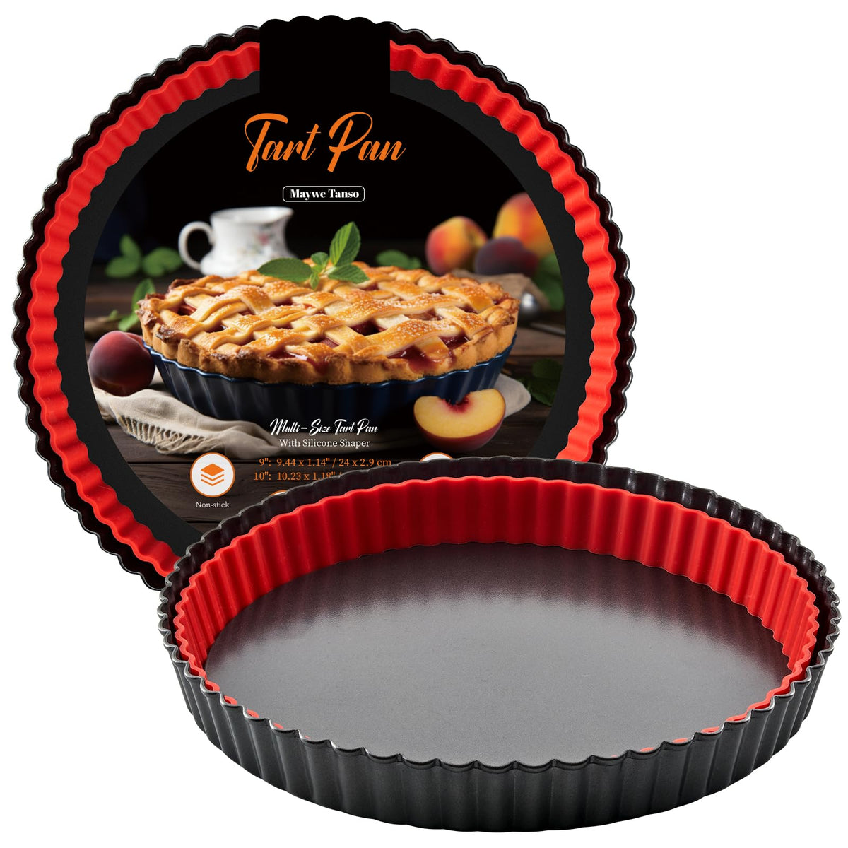 Tart Pan with Removable Bottom,9 Inch Tart and Quiche Pan,Non-stick Round Carbon Steel Deep Fluted Pie Pan with Crust Shaper Ring - Quiche Baking Dish Tart Pans For Baking Party Festival