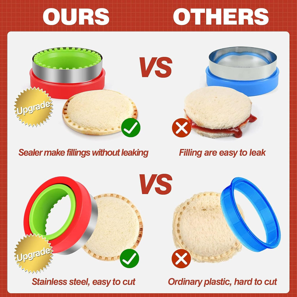 HINZER Sandwich Cutter and Sealer Set Uncrustables Maker 4 Pcs Bread Decruster Pancake Maker Heart Square Circle Dinosaur Shape DIY Cookie Cutters Gift for Kids Adult Boys Girls