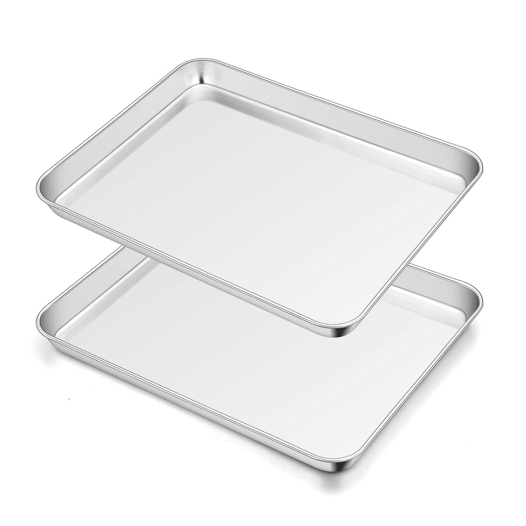 TeamFar Baking Sheet Set of 2, Baking Pans Tray Cookie Sheet Stainless Steel, Non Toxic & Healthy, Mirror Finish & Rust Free, Easy Clean & Dishwasher Safe