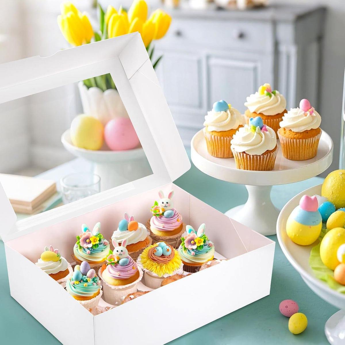 VGOODALL 12 Count Cupcake Boxes, 6PCS Cupcake Container with Window Boxes Holding 72 Pastry Box for Birthday Holiday Party Bakery Supplies 13.2"x9.8"x4"