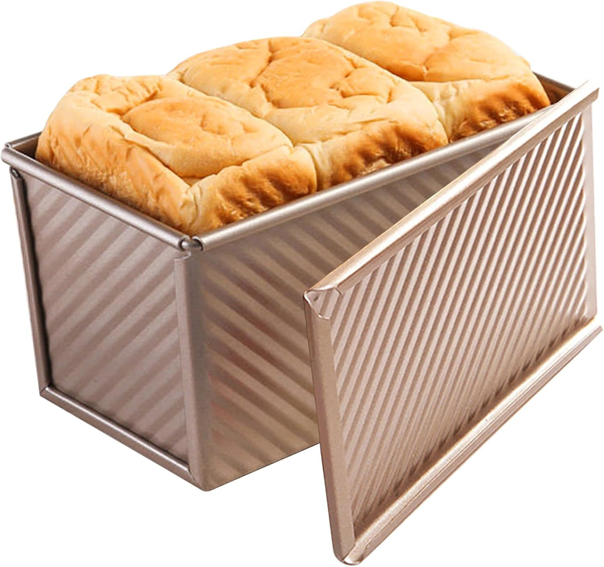 Pullman Loaf Pan with Lid, Non-Stick Bakeware Corrugated Carbon Steel Bread Toast Box Mold with Cover for Baking Bread, 1 lb Dough Capacity, Black/Golden Randomly Color