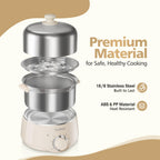 Hard Boiled Egg Cooker - CACHOO 14-Egg Rapid Stainless Steel Egg Boiler with 30-Min Timer & Auto Shut Off, Compact Electric Vegetable Steamer for Cooking, Dishwasher Safe, Beige