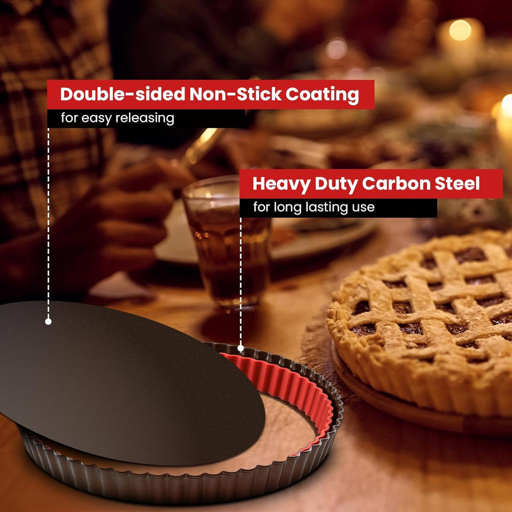 Tart Pan with Removable Bottom,9 Inch Tart and Quiche Pan,Non-stick Round Carbon Steel Deep Fluted Pie Pan with Crust Shaper Ring - Quiche Baking Dish Tart Pans For Baking Party Festival