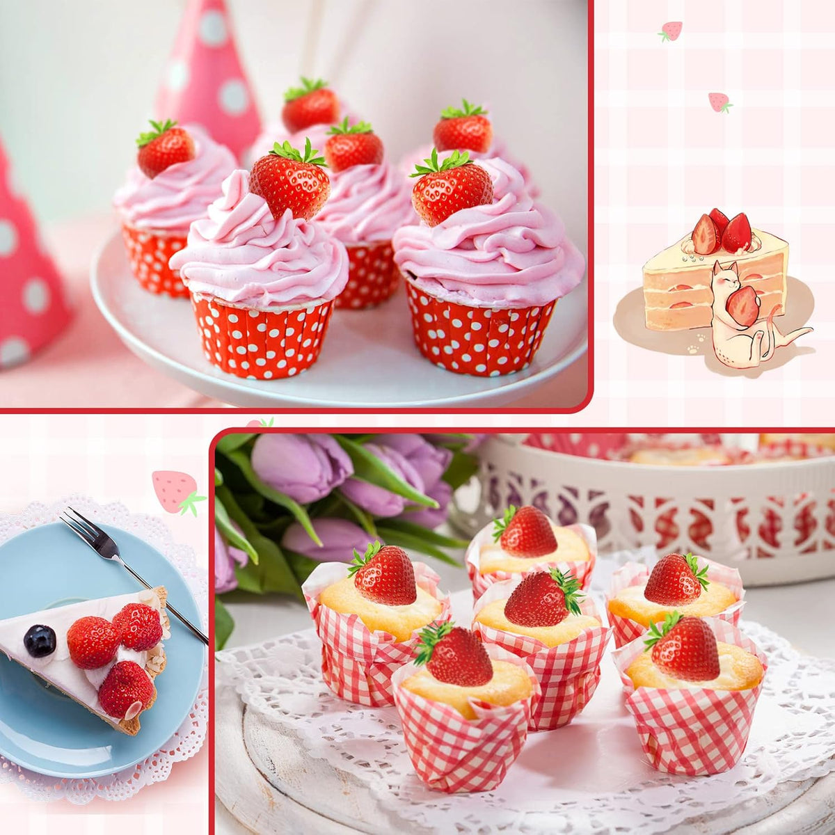 5 Pcs Strawberry Baking Mold Silicone Handmade Candy Jelly Bakeware 3D Flower Strawberry Embed Silicone Fruit Shape Pastry Mold for Soap wax Chocolate Fondant Ice Cream Cupcake Cake Decor