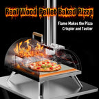 Wielopaliwowy piec do pizzy na zewnątrz, 12-calowy przenośny piec do pizzy opalany drewnem i gazem z termometrem, wężem gazowym i kamieniem do pizzy, nagrzewa się do 1000°F, piec do pizzy ze stali nierdzewnej do ogrodu lub na kemping (czarny)