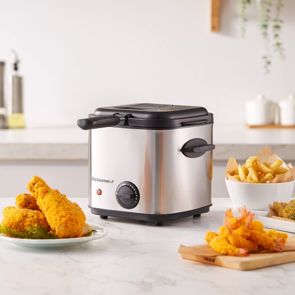 Elite Gourmet EDF1550# Elektryczna frytkownica o pojemności 1,5 qt. / 6 filiżanek, regulowana temperatura, wyjmowany kosz, pokrywa z okienkiem, stal nierdzewna