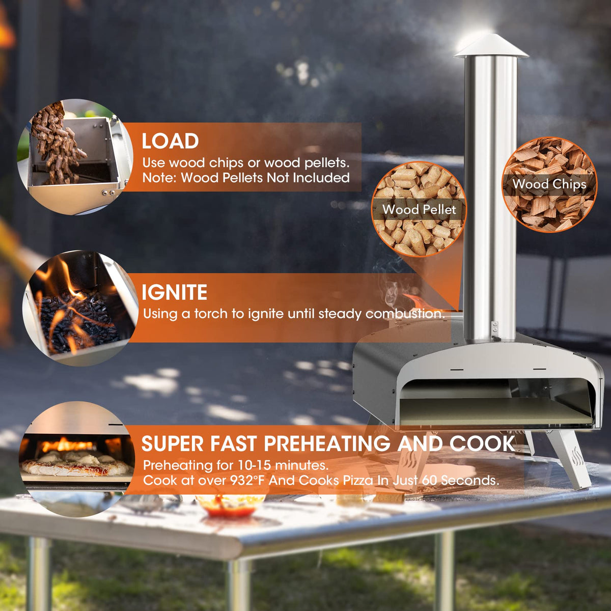 Mimiuo Outdoor Pizza Oven Wood Pellet 12" Pizza Ovens with Pizza Stone and Pizza Peel, Portable Wood-Fired Pizza Oven Pizza Stove for Backyard and Outside (Classic W-Oven Series)