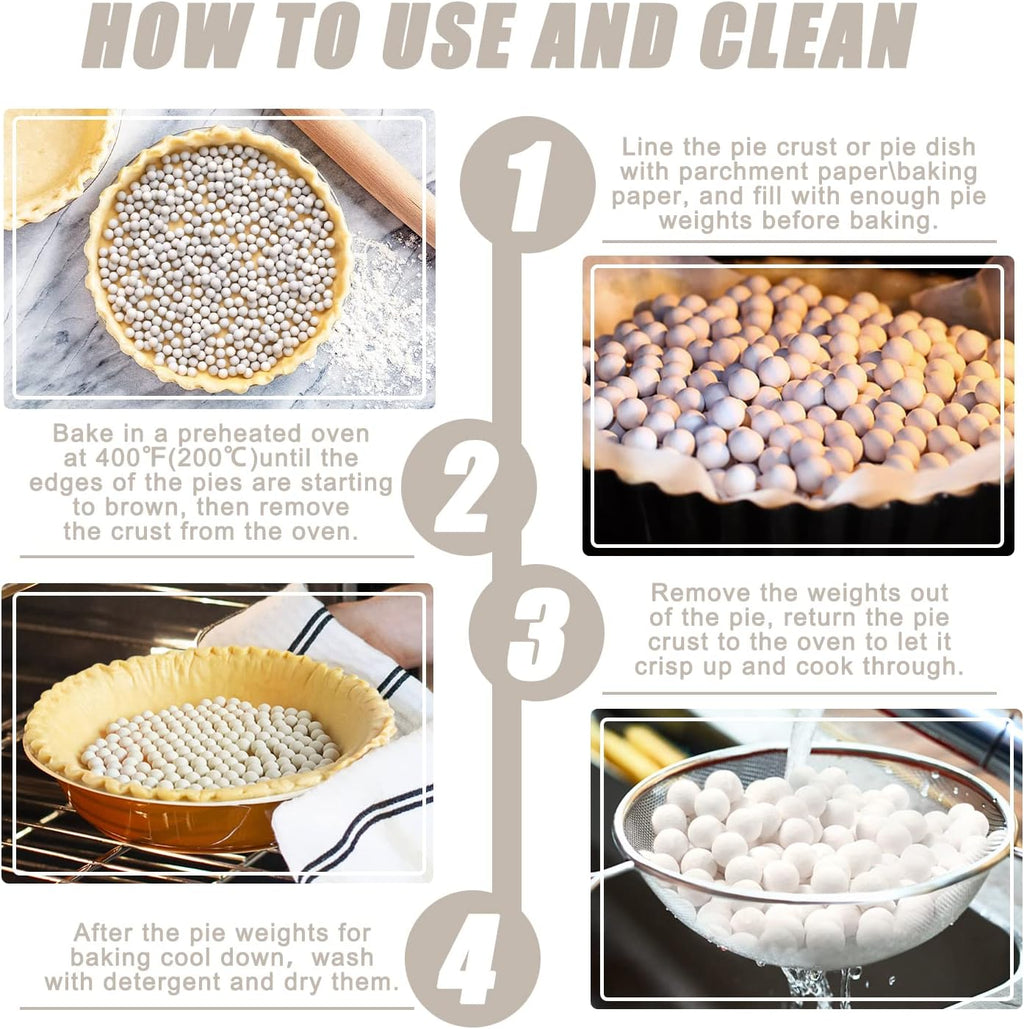 EIMMBD 2.2 LB Ceramic Pie Weights Baking Beans,10mm pie weights for Baking Blind Natural Reusable Pie Crust Weights with Wheat Straw Container (Beige)
