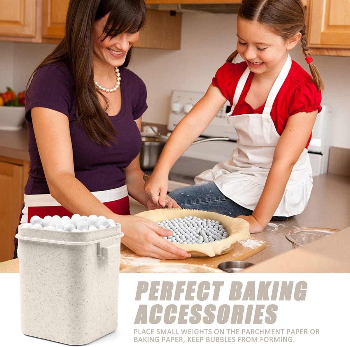 EIMMBD 2.2 LB Ceramic Pie Weights Baking Beans,10mm pie weights for Baking Blind Natural Reusable Pie Crust Weights with Wheat Straw Container (Beige)