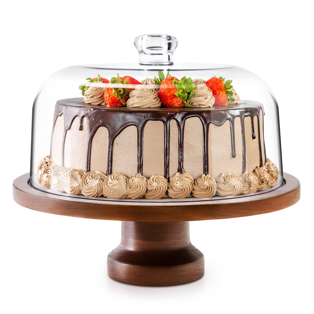 jkwokback Cake Stand with Acrylic Dome, Rotating Cake Plate Acacia Wood Cake Stand with Acrylic Lid, Cake Decorating Turntable for Baking Gifts, Birthday Kitchen Party, Weddings