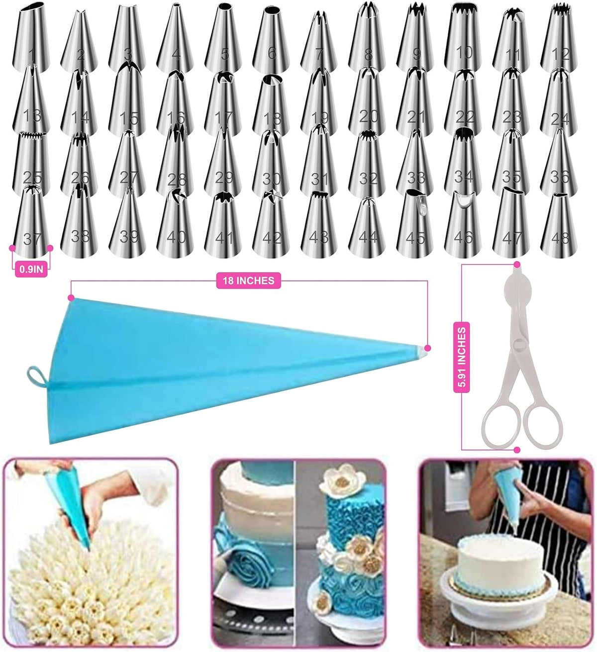 Adocfan 129PCS Piping Set Cake Decorating Tools, Baking Pastry Tools with 48 Numbered Icing Tips & Pastry bag & Flower Lifter & Nail, Cookie Cake decorating tips supplies kit & baking tools (129 PCS)