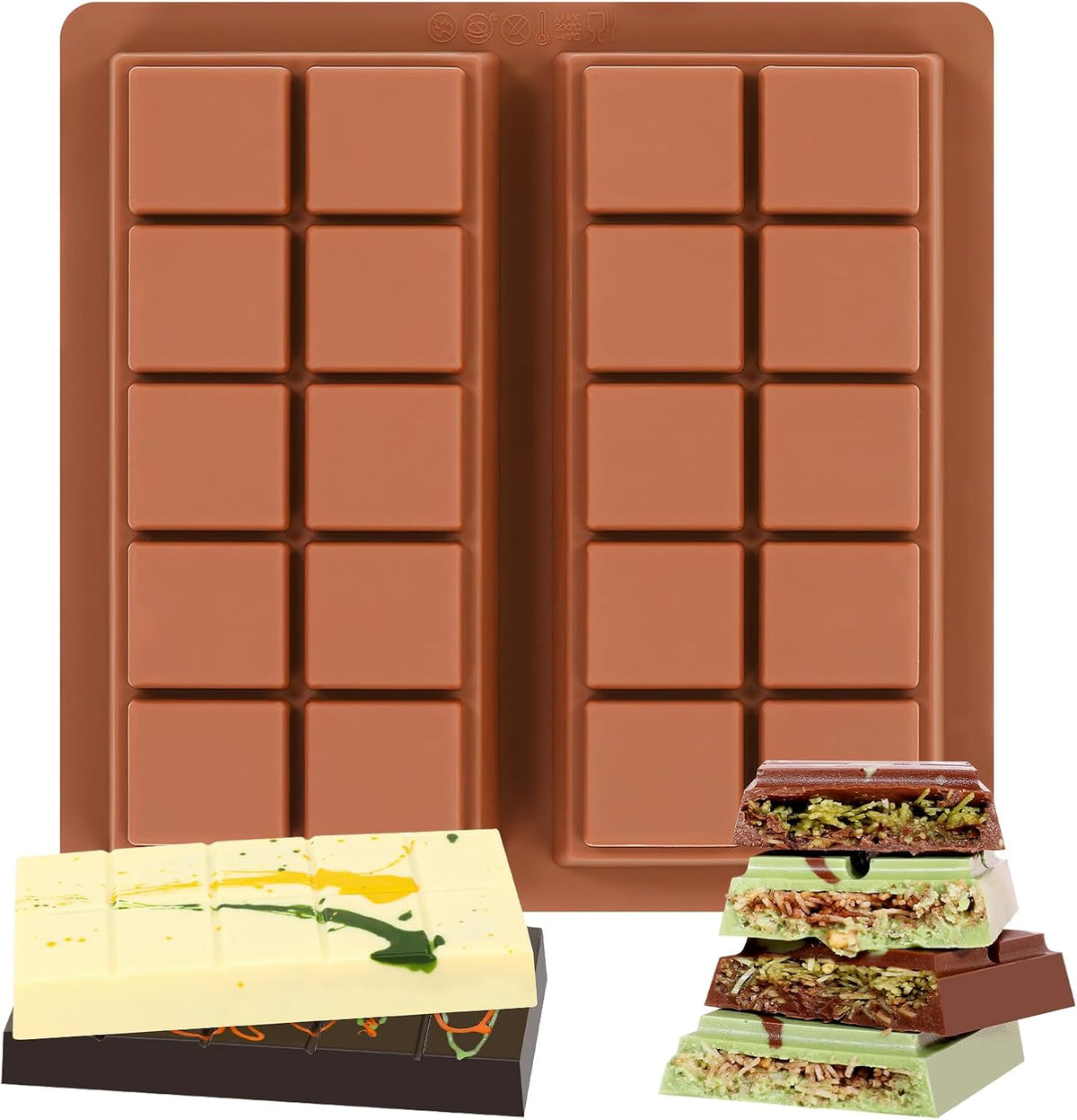 Dubai Chocolate Molds 1 Inch Deep, Silicone Chocolate Bar Mold – Non-Stick, Flexible, Large and Thick Homemade Chocolates, Candies, and Desserts - Set of 1