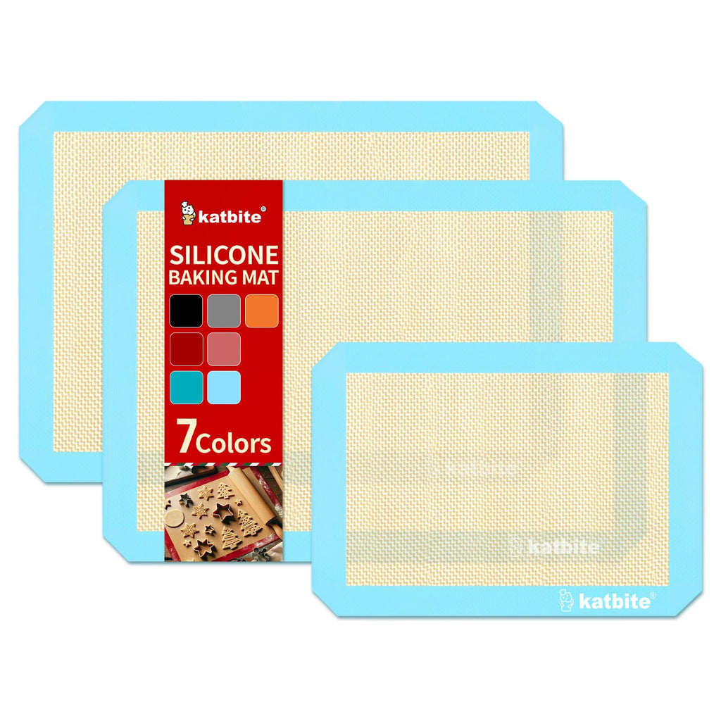 Silicone Baking Mat, Katbite Large Baking Mat Set of 3-2 Half Sheets Mats (11 5/8" x 16 1/2") + 1 Quarter Baking Sheets, Reusable & Nonstick Bakeware Mats for Cookies, Macarons, Bread and Pastry