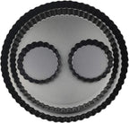 11 & 9 Inch Round Tart Pans with 2Pcs 4'' Mini Pans. Removable Bottom, Non-Stick Coating, Rugged Carbon Steel for Tart Quiche Pie Making. Gift for Christmas Thanksgiving Party Festival Family
