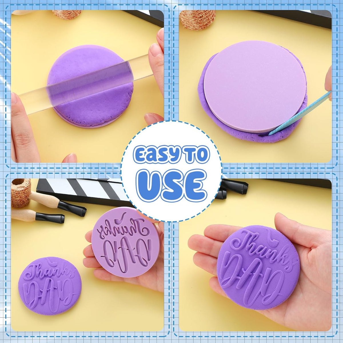 Zubebe 6 Pcs Cookie Stamp Tool Cake Embosser Cutters Mini Cake Mold Fondant Stamp 3D Design Cookie Embosser for Party Supplies Kitchen DIY Baking Tools(Father's Day)