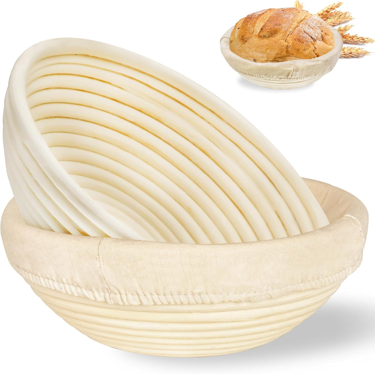 Banneton Bread Proofing Basket: 2 PCS Sourdough Proofing Basket with Liner - Round Banneton Basket for Baking
