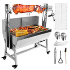 Migoda Stainless Steel Rotisserie Grill with Back Cover Guard, 25W Motor Small Pig Lamb Roaster, 37'' 2 in 1 BBQ Charcoal Rotisserie Grill for Camping Outdoor Kitchen