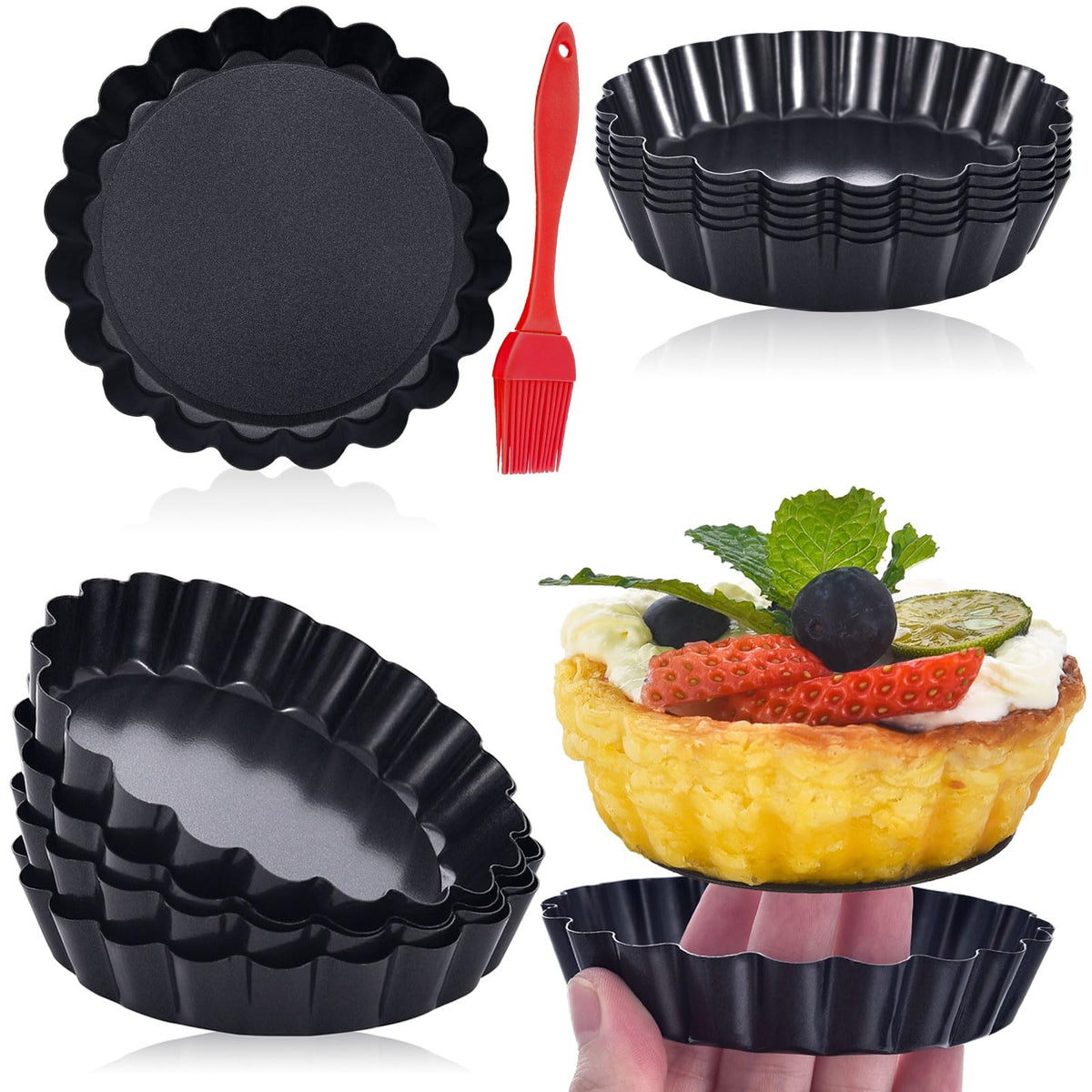 DATANYA 8 Pack Mini Tart Pans 4 Inch with Removable Bottom Round Nonstick Quiche Pan, Heavy Duty Fluted Side for Pies, Mousse Cakes, Dessert Baking (4 Inch 8pcs)