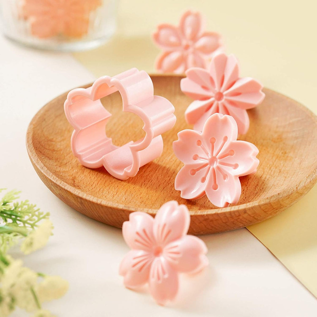 Cookie Press, 4 Styles Cookie Stamps Cherry Blossom Cookie Cutters Mold for Flower Cookies Pastry Accessories (Pink)