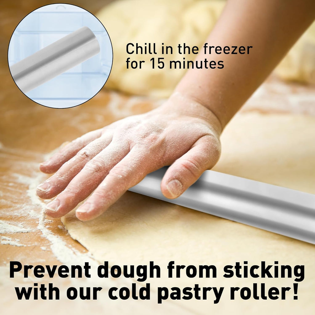 Zulay Kitchen 15.9 inch Professional Stainless Steel Rolling Pin - Lightweight Metal French Rolling Pin - Perfect for Baking, Fondant, Pizza Dough Roller, Dumpling