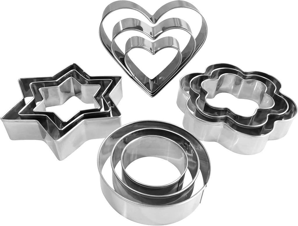 Metal Cookie Cutters Set- Heart, Star, Round, Flower - 12Pcs Cookie Cutters - Heart Star Cookie Cutter Round Small Cutter Flower Cookie Cutter for Baking