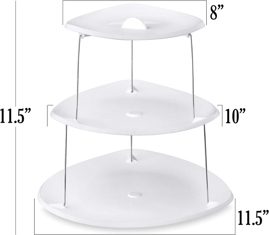 Masirs Collapsible 3-Tier Party Tray: Decorative Design Folds for Minimal Storage. an Elegant Serving Tray for Sandwiches, Cake, Sliced Cheese, and Deli Meat.