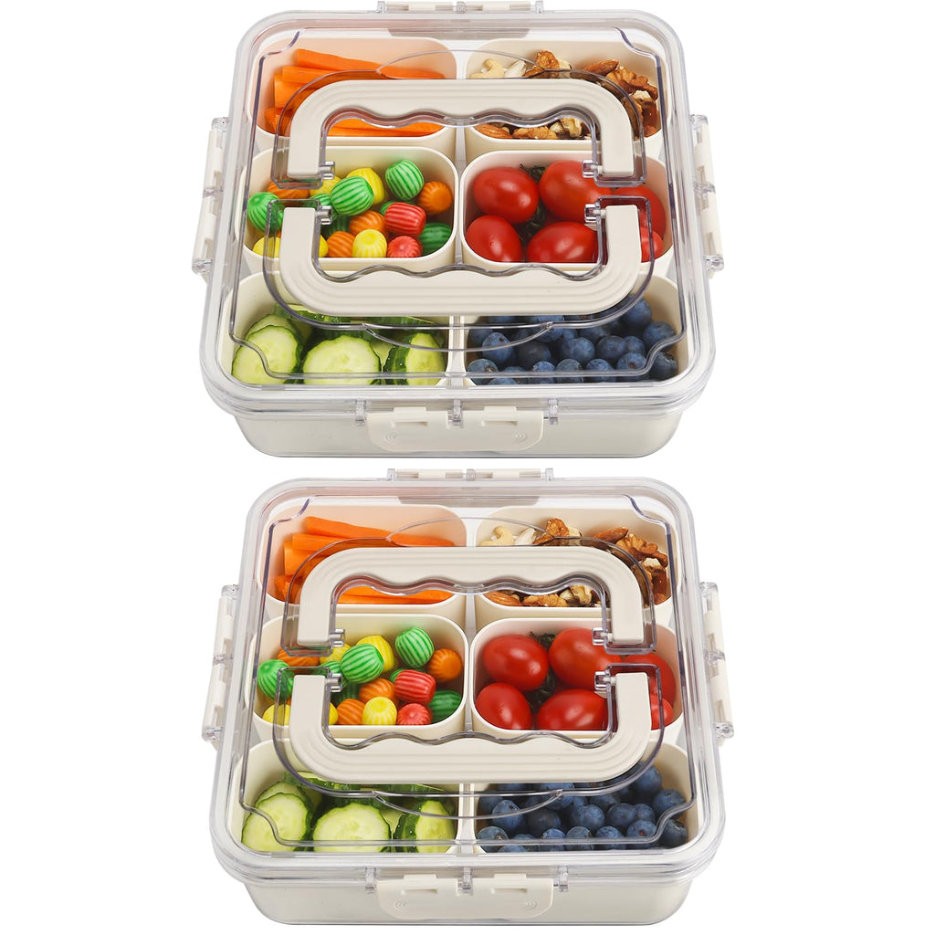 shopwithgreen Divided Serving Tray with Lid and Handle, Portable Snackle Box Charcuterie Container for Party, Veggies, Snack, Fruit, Nuts, Candy, Christmas Tray Snack Box for Entertaining, Picnic