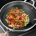 Yardwe Stainless Steel Wok Stainless Steel Cookware Flat Bottom Wok Stovetop Griddle Noodles Cooker Electric Stove Wok Deep Saute Pan Pot Nonstick Stainless Steel Griddle Pan Grilling Wok