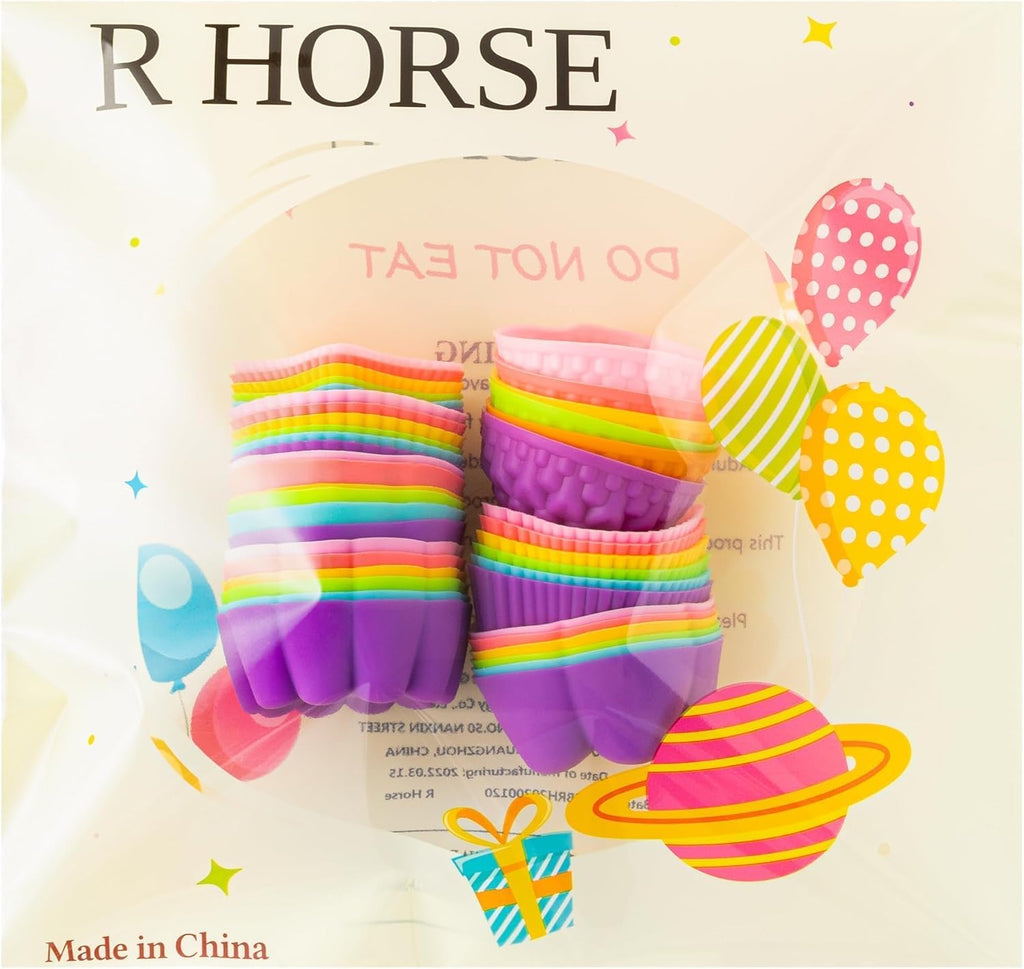 R HORSE 42Pcs Mini Size Silicone Molds, 2 x 0.8 inch Cupcake Multi Flower Shapes Baking Cups Non-Stick Donut Wrapper Mold Muffin Liners Washable for Pan Oven Microwave Dishwasher