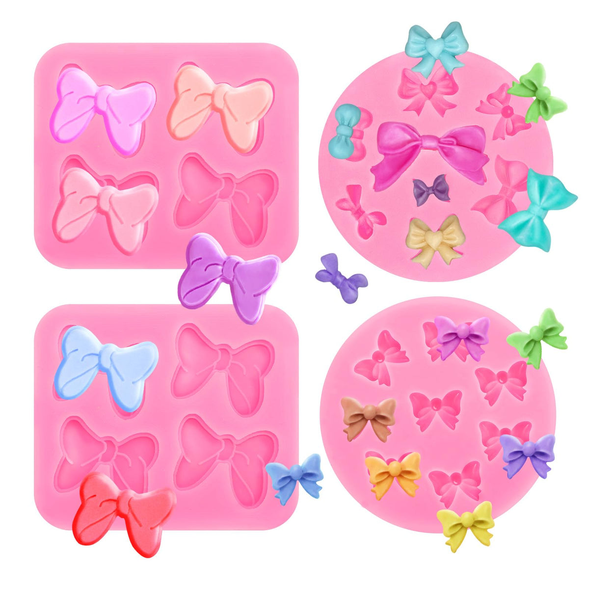 3 Pcs Bow Silicone Mold Fondant Bow Mold Chocolate Candy Cake Pop Molds Bow Molds for Cake Decorating, DIY Desserts, Fondant,Clay