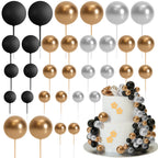 ASTARON 32 Pcs Ball Cake Topper Decorations Mini Balloons Cake Topper Sticks Foam Balls Cake Picks Cake Topper Balls Cake Decorations for Wedding Party Birthday Cake Decorating (Green Brown Gold)