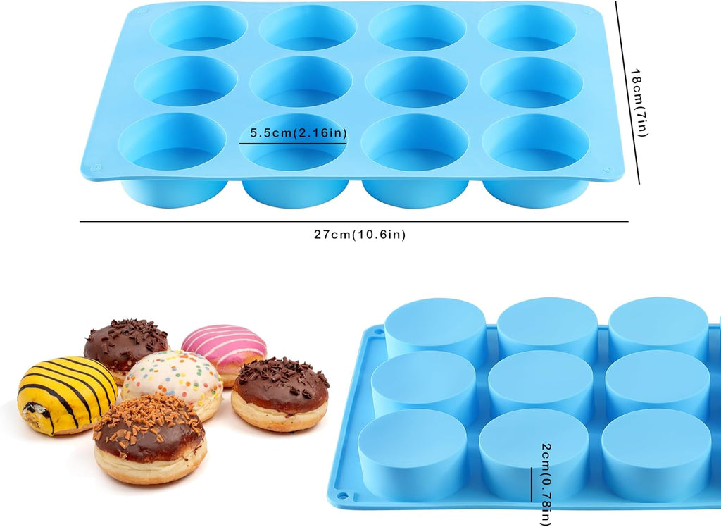 2PCS Silicone Oreo Molds, LCCOWOT 12 Cavity Cookie Chocolate Round Silicone Mold, Baking Mold for Chocolate, Oreo, Cookie, Cany, Mini Cake, Dishwasher Safe (Orange+Blue)