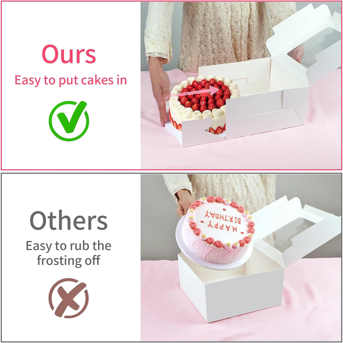 4 Pack Cake Boxes 10 Inch, Disposable Cake Transport Container, White Bakery Boxes with Large Window, for Cookies Pies Cupcakes Pastry (10×10×5 Inches)