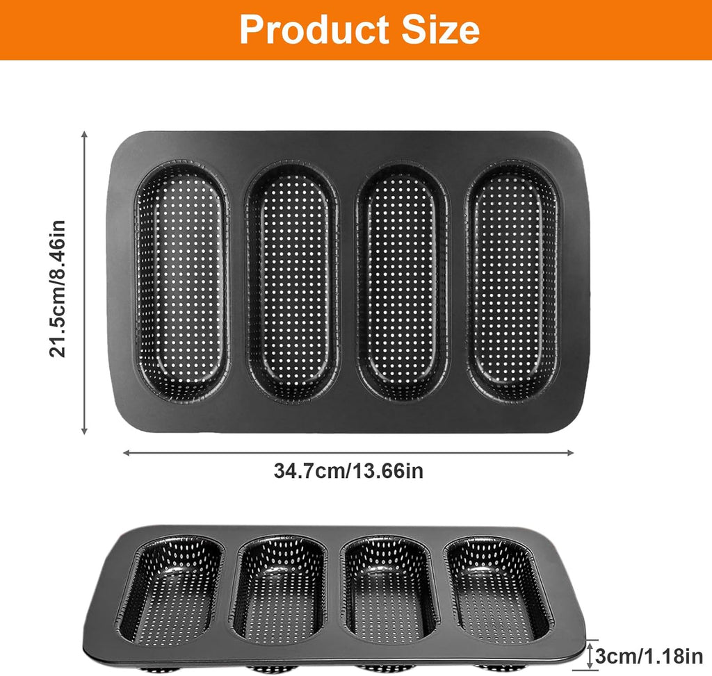 Mini Baguette Tray, Perforated French Stick Loaf Baking Molds Pan, Non-Stick Hot Dog Bun Baking Tray, Mini Sandwich Mold, for Crispy Loaves & Rolls, 13.6 x 8.4 x 1.1 inch