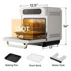CIARRA 8 w 1 Air Fryer Steam Oven Countertop, 12L Mini Toaster Oven z parą, szybka para, Air Fry, pieczenie parowe, czyszczenie parą, pieczenie, suszenie, fermentacja, biały