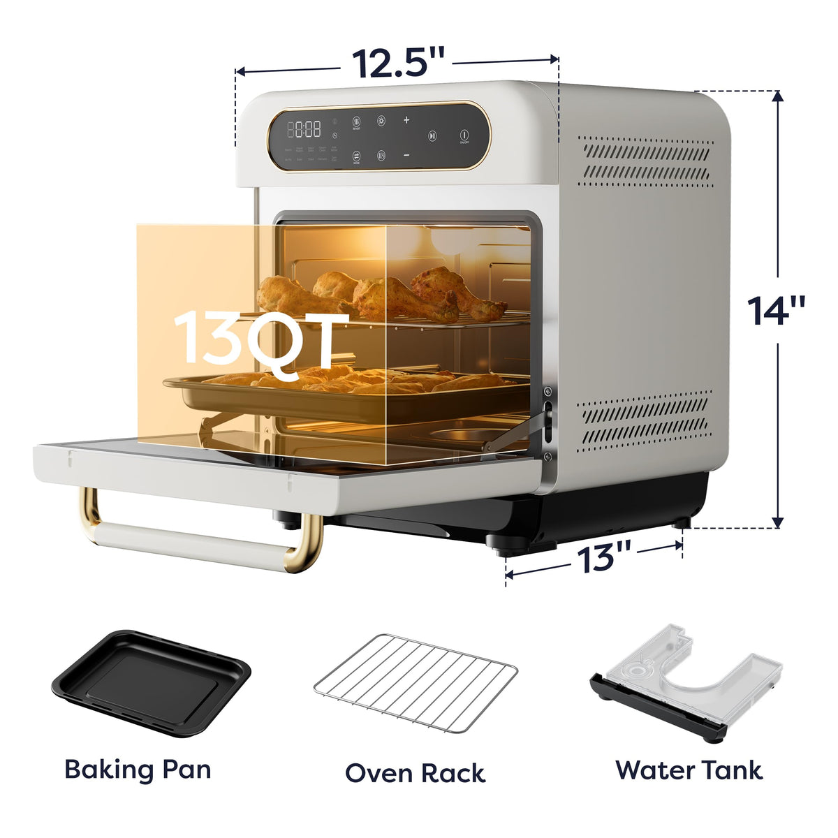 CIARRA 8 w 1 Air Fryer Steam Oven Countertop, 12L Mini Toaster Oven z parą, szybka para, Air Fry, pieczenie parowe, czyszczenie parą, pieczenie, suszenie, fermentacja, biały