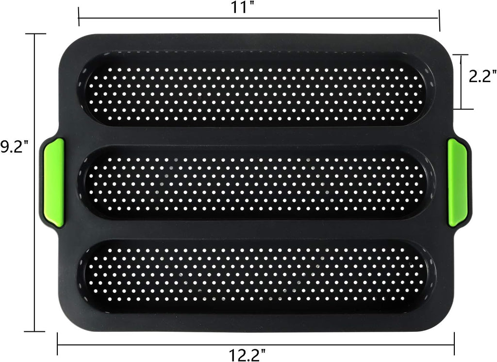 TOPZEA Set of 2 Silicone Baguette Pan, Nonstick French Bread Bake Mold, 8 Gutter Perforated Ham Burger Buns Sandwich Rolls Pans, 3 Wave Long Loaf Toast Mold Baking Tray for Oven Baker
