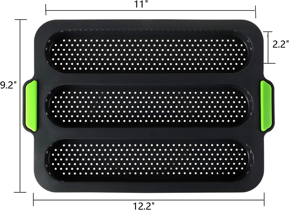 TOPZEA Set of 2 Silicone Baguette Pan, Nonstick French Bread Bake Mold, 8 Gutter Perforated Ham Burger Buns Sandwich Rolls Pans, 3 Wave Long Loaf Toast Mold Baking Tray for Oven Baker