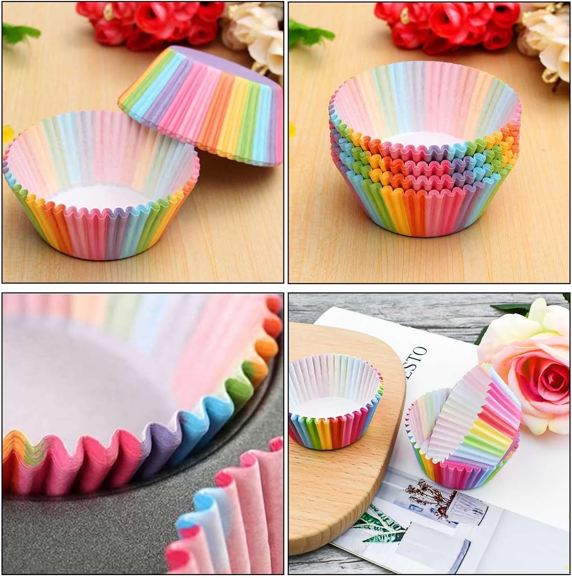 100 Pack Rainbow Cupcake Liners - Standard Size, Greaseproof Paper Muffin Liners for Birthday Party, Wedding Cake, Colorful Cupcake Wrappers