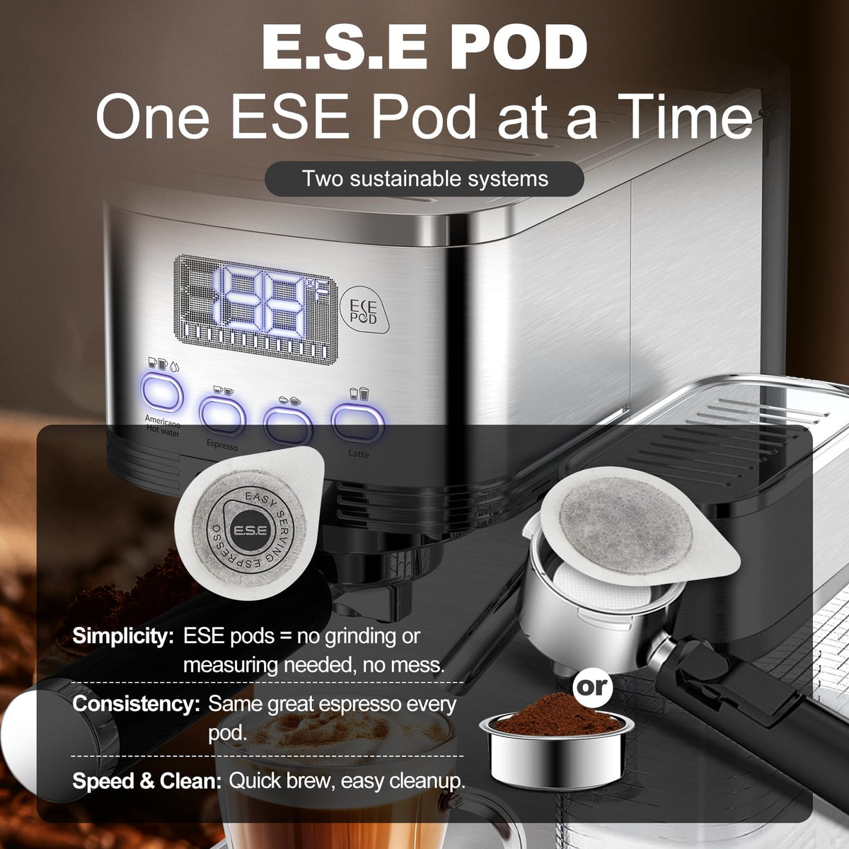 Ekspres do kawy Geek Chef Espresso i Cappuccino z automatycznym spieniaczem do mleka, ekspres do kawy 20 Bar do użytku domowego, do cappuccino lub latte, z filtrem ESE POD, stal nierdzewna, prezent dla miłośnika kawy