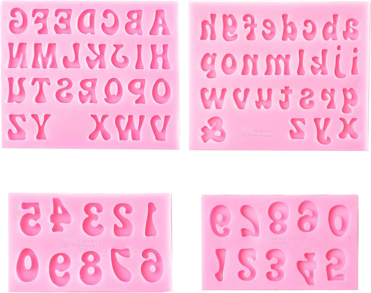 Letters Molds and Numbers Molds, Silicone Fondant Mold Chocolate Molds, 0-9 Number and 26 Letters Silicone Molds for Baking Desserts and Cake Decoration (4 pack)