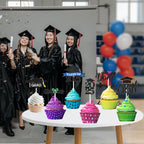 24 Pack 2025 Congrats Grad Cupcake Toppers Set, Glitter Graduation Cupcake Decor, Class of Cupcake Picks for Senior High School College Grad Party Decorations Supplies(Black with Gold) A