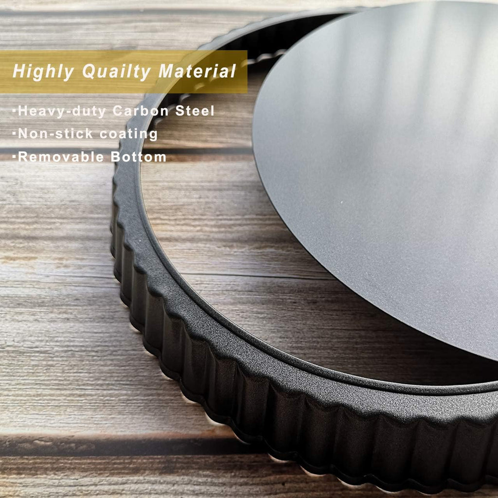 11 & 9 Inch Round Tart Pans with 2Pcs 4'' Mini Pans. Removable Bottom, Non-Stick Coating, Rugged Carbon Steel for Tart Quiche Pie Making. Gift for Christmas Thanksgiving Party Festival Family